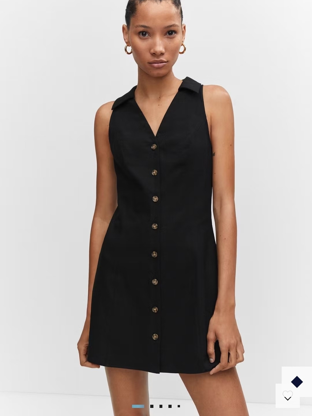 Mango Black Sleeveless Button-Front Mini Dress